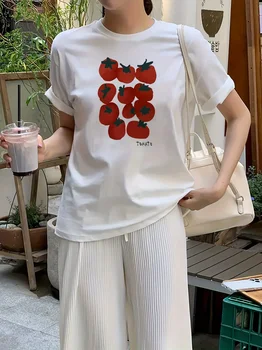 Y2k Harajuku Styles Aesthetic Tomato Printed T-shirt Girl Summer Vintage Short Sleeve Graphic Cute Women's Summer Clothing 1
