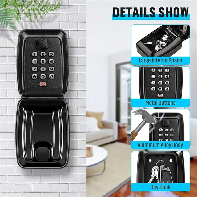 Waterproof Key Safe Box 12 Digits Code Combination Password Anti-theft Keys Storage Box For Office Home Homestay Outdoor Use 5