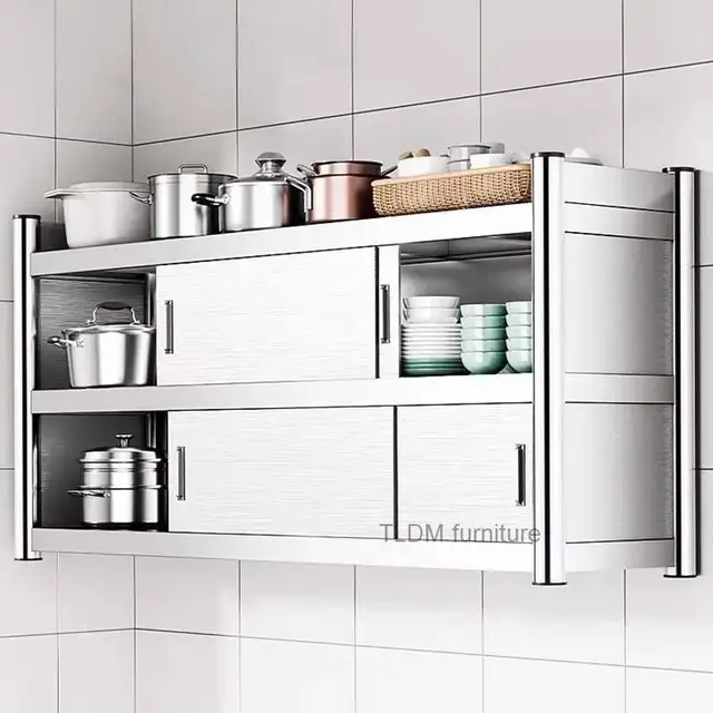 ตู้ครัวสแตนเลสแบบมินิมอลทันสมัยอเนกประสงค์ติดผนัง ตู้เก็บของในบ้าน ตู้ครัวแบบแขวน 1