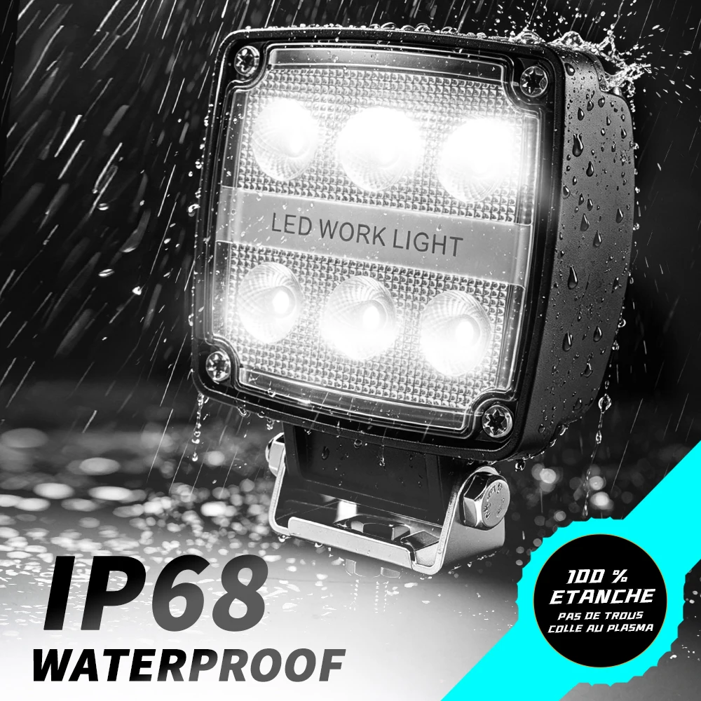 Ultra Bright LED Work Light Bar - 6LED, IP68, Flood Beam, 6000K White Light