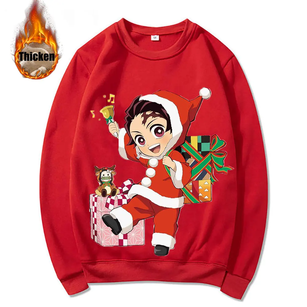 

Anime Demon Slayer Christmas Printed Crew Neck Sweatshirt for Man Woman Thickened Warm Winter Tops Hip-hop Performance Clothing