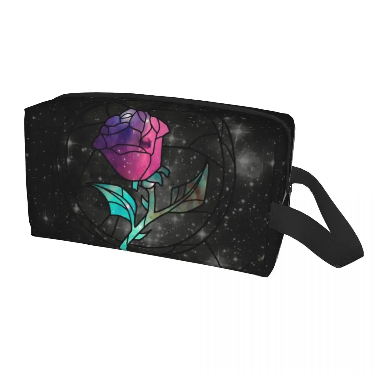 

Stained Glass Rose Galaxy Toiletry Bag for Women Floral Pattern Makeup Cosmetic Organizer Ladies Beauty Storage Dopp Kit Box