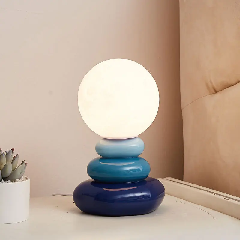 

USB Ceramic Table Lamp Bedroom Bedside Lamp Creative Nordic Stacked Stone Shape Living Room Advanced Atmosphere Night Light