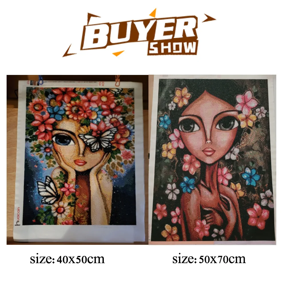 HUACAN-5D DIYダイヤモンド絵画「女の子,漫画のダイヤモンドモザイク