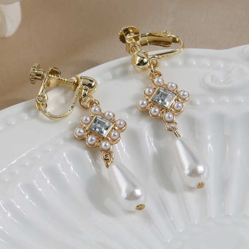 trendy male earrings GRACE JUN Korean Design Simulated Pearl Screw Clip on Earrings Non Pierced Baroque Rhinestone Ear Clip Women's Jewelry Wholesale trendy traditional earrings Trendy Earrings