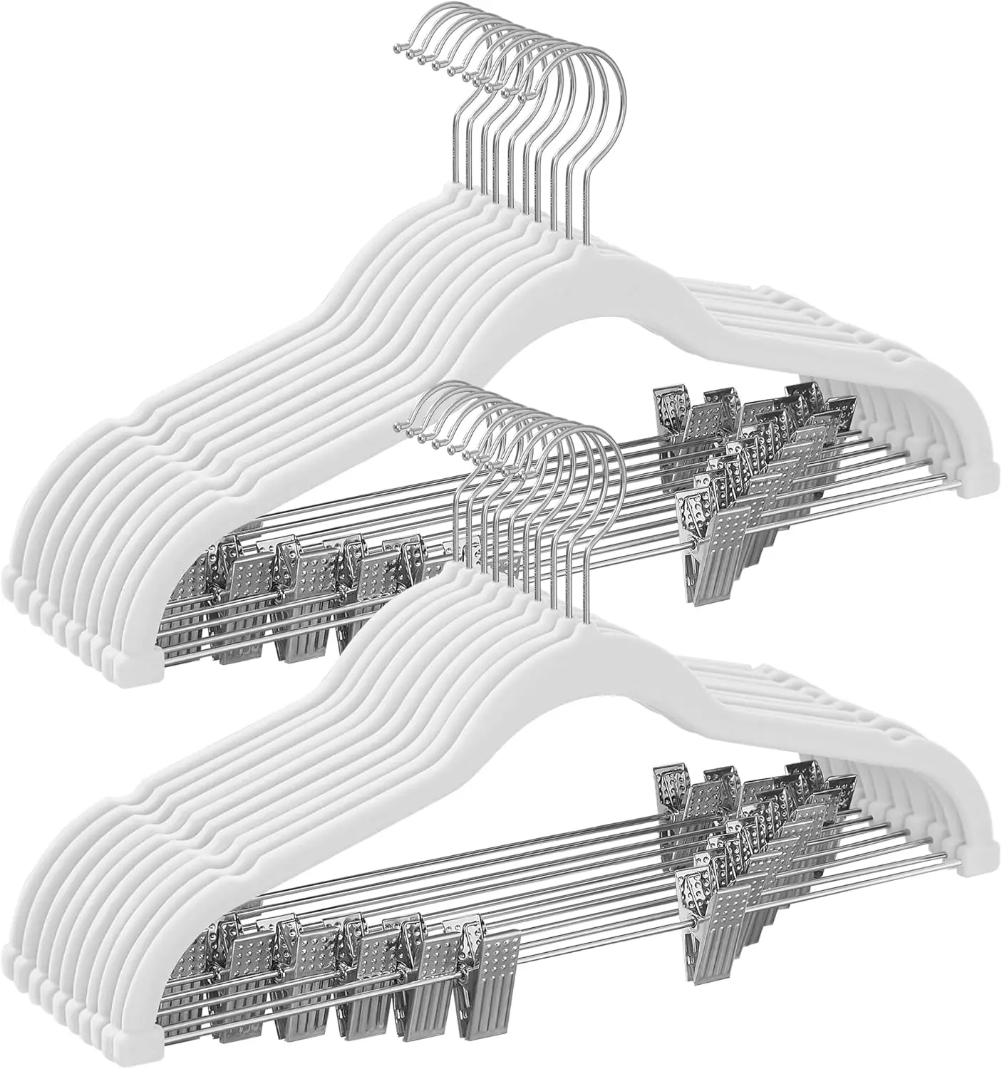 Perchas para Pantalones, 30 Perchas de Terciopelo, 42.5 cm de Largo, con Clips Ajustables, Antideslizantes, Blanco MCRF012W02