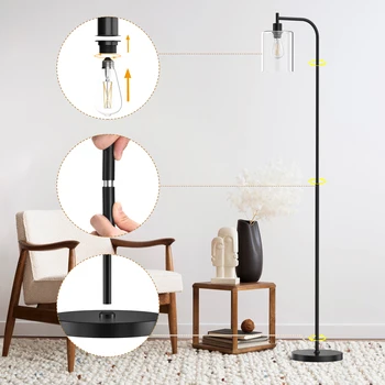 Modern Standing Tall Industrial Arched/Arc Floor Lamp with Glass Shade and 2 Bulbs Included 3