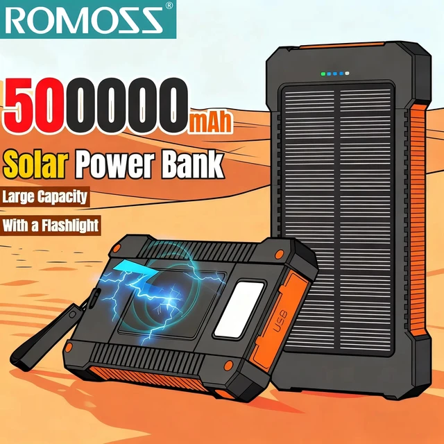ROMOSS 120W 500000mAh batterie solaire Portable grande capacité charge Super rapide batterie externe extérieure pour iPhone 17/16/15 1