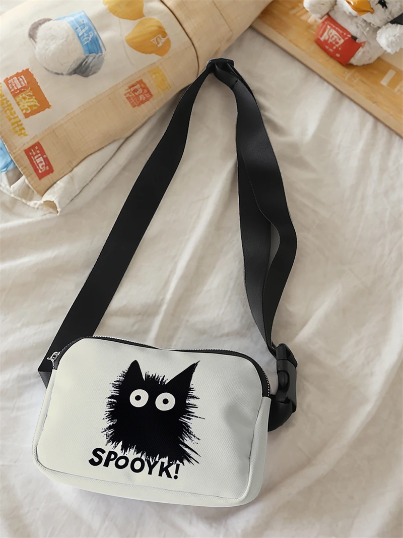 1pc,letter black cat fashionable adjustable crossbody bag, neutral sports waist bag, suitable for running