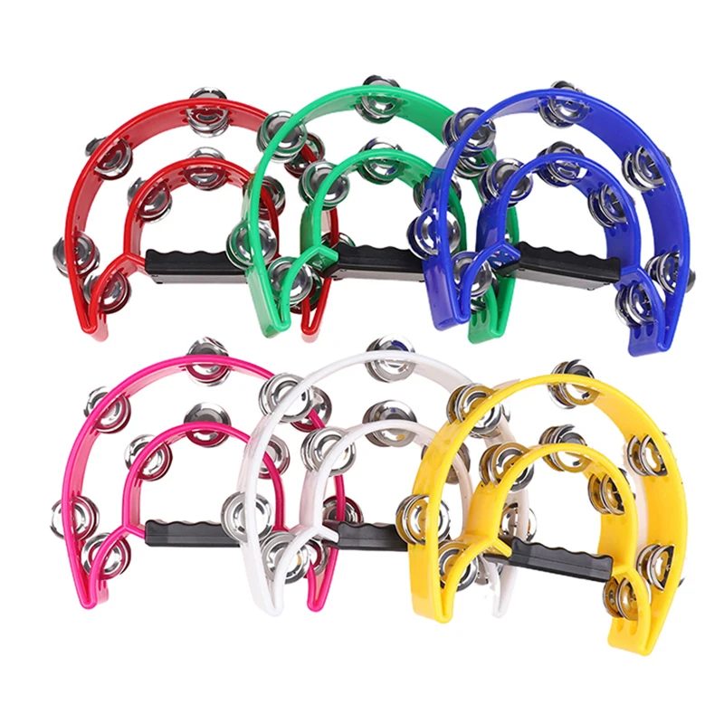 Tambourine Double Row Metal Jingles Hand Held Percussion Half-Moon Tambourines Handle Jingle Bell Educational Toy