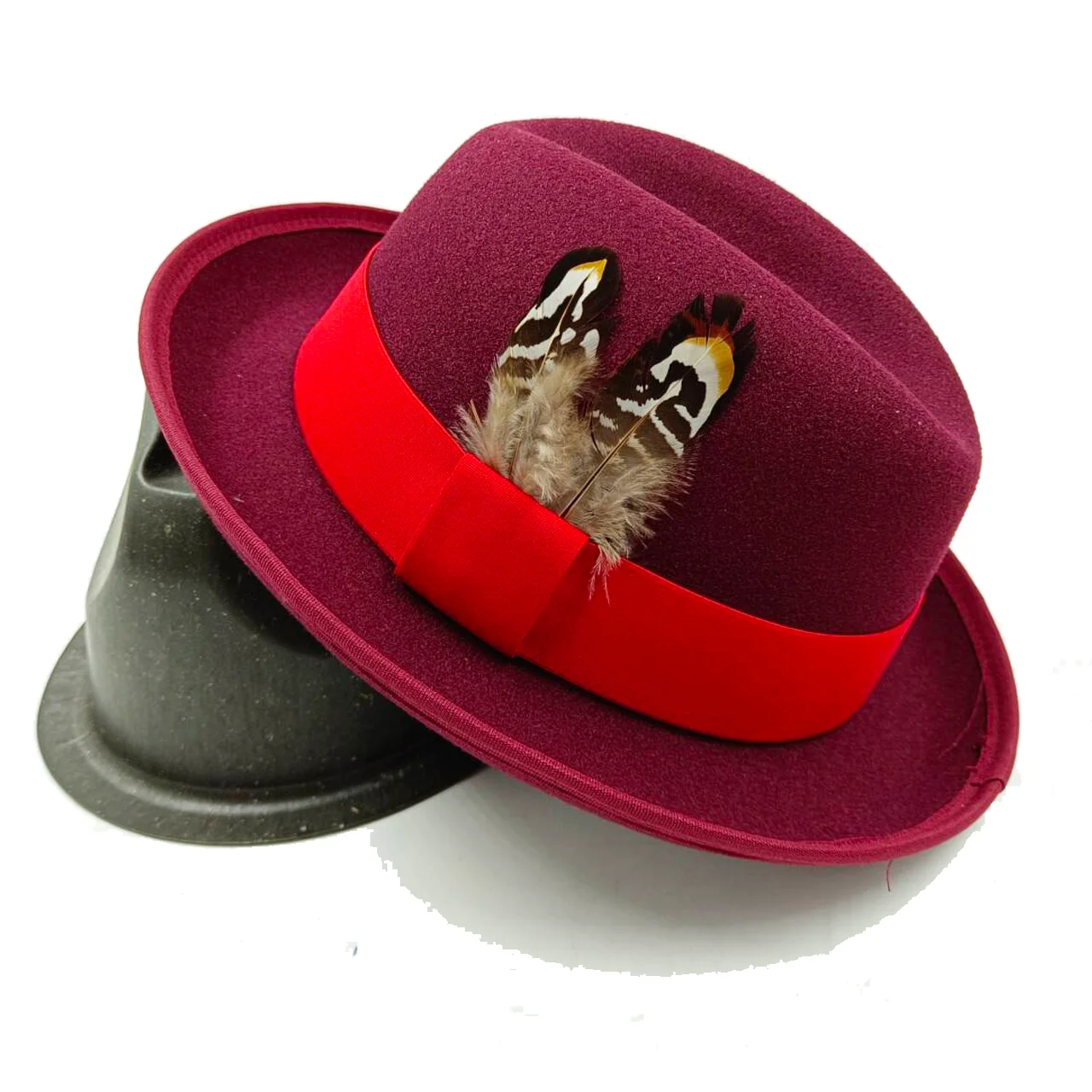 Schweine fleisch Kuchen Hut Männer Fedora Feder Hut Feder Dekoration Jazz Hut Gentleman Hut Kirche Hut Sombrero Hombre – Detail 4