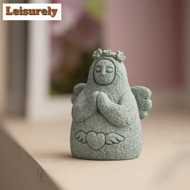 Green Sandstone Goddess Tea Pet Zen Tea Sculpture Tea Figurine Play Toys Tea Statue Ornaments Can Be Raised Teaware Supplies