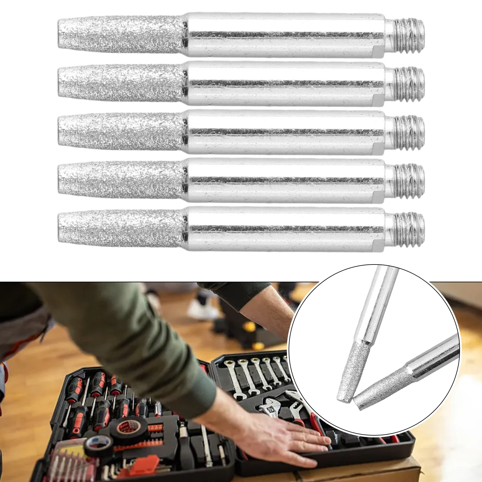 

5pcs/set Chainsaw Sharpener Parts Diamond Coated Grinding Head Cylindrical Burr 4/4.8/5.5mm File Grinding Tools Accessories