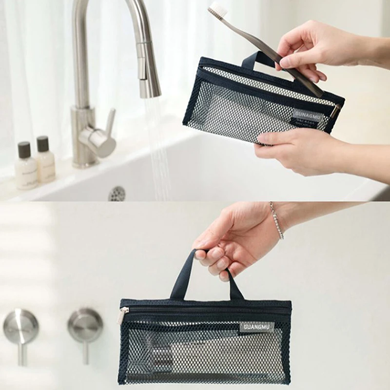 Nylon Mesh Beach Storage Bag Travel Portable Makeup Brush Toothbrush Toothpaste Storage Bag Case Container Bathroom Accessories 4