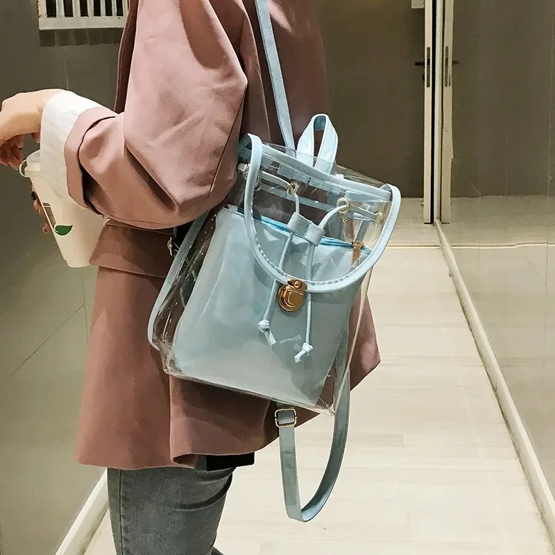 Korean Transparent Backpack Crystal Bag New Summer Pvc Transparent Outdoor Travel Bag Jelly Bag Small Backpack Backpacks