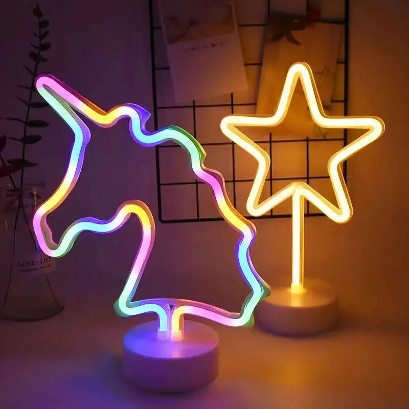 Vibrant LED Neon Night Light - Unicorn, Flamingo, Moon & Rainbow Decor for Kids' Rooms & Home Decor