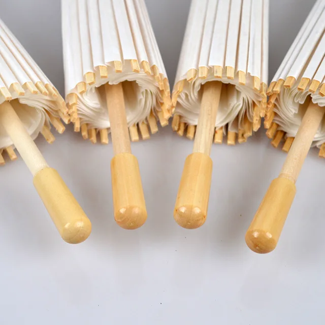 30Db/Tétel Kínai Kézműves Papír Esernyő Esküvői Fényképhez Tartozékok Dekoráció Fehér Hosszú Fogantyúnyakú Parasol - Image 6