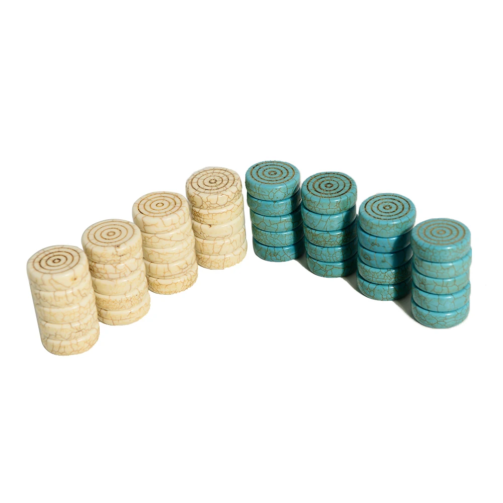 Checkers 40 Pieces with White and Blue Dual Color Circular Thread Pattern Turquoise Stone Material