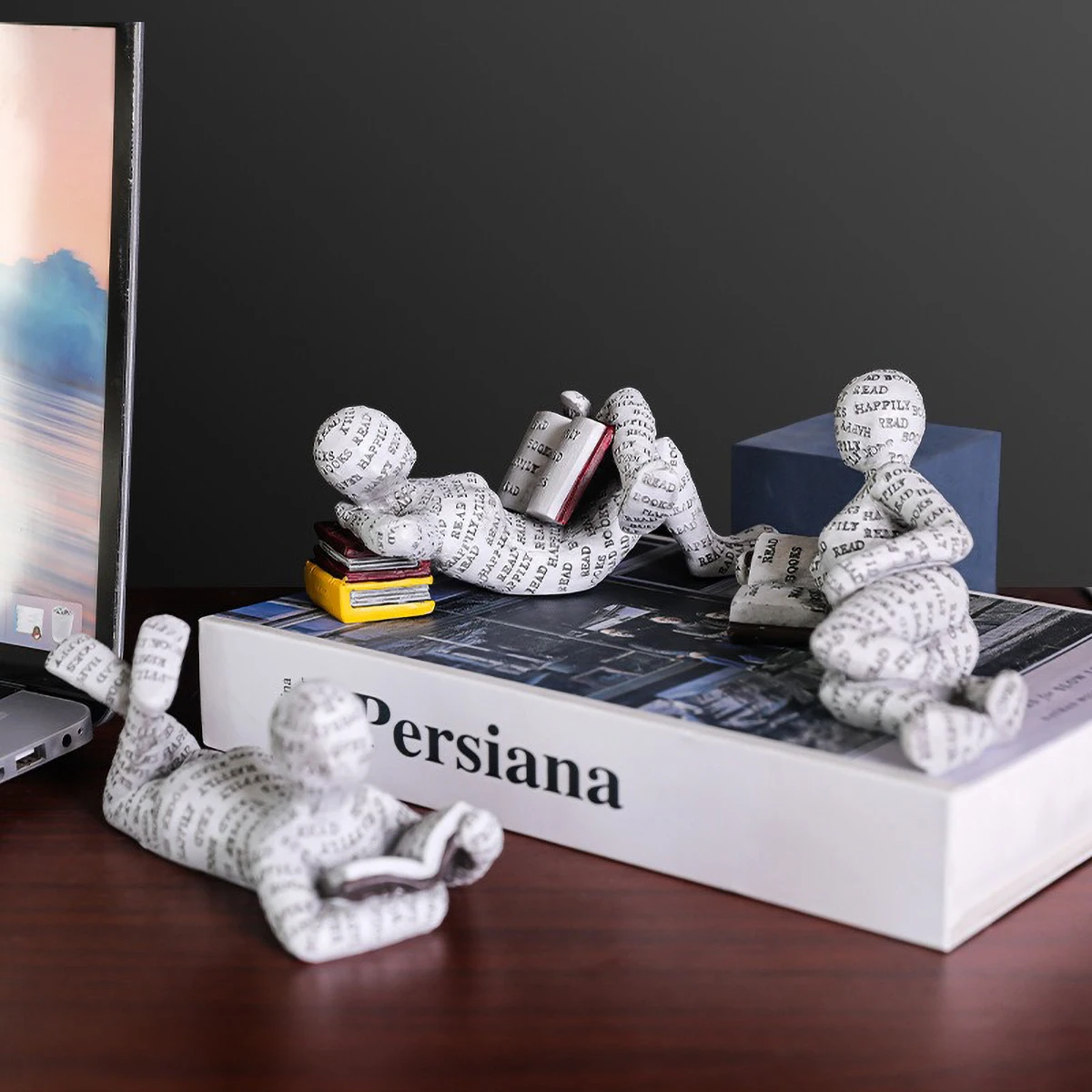 Nordic Book Lover Resin Sculpture - Minimalist Bookshelf and Desk Decor Ornament