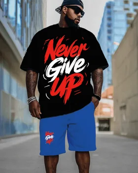 S-9XL T-shirt a maniche corte da uomo di grandi dimensioni Never Give Up Pantaloncini Set da due pezzi 1