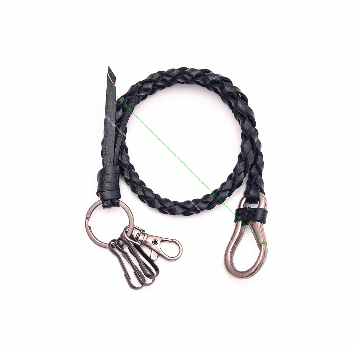 22 "Biker Punk hand gefertigten Abzugs verschluss schwarz echtes Leder geflochten verdreht Trucker Schlüssel Jean Brieftasche Kette Schlüssel bund Schlüssel halter – Detail 19