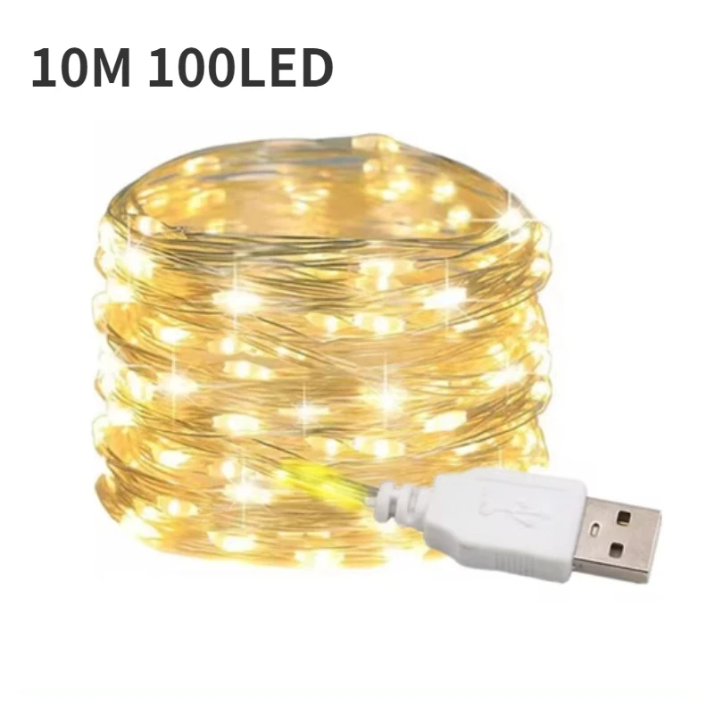 10M USB LED String Lights Copper Silver Wire Garland Light Waterproof Fairy Lights for Christmas Wedding Party Decoration