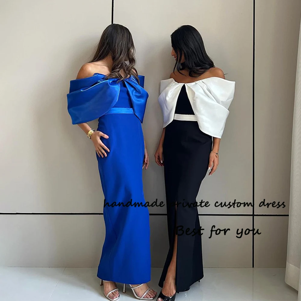 

Arabian Dubai Evening Dresses for Women Off Shoulder Prom Party Dress with Slit Spandex Satin Formal Occasion Gowns 2024