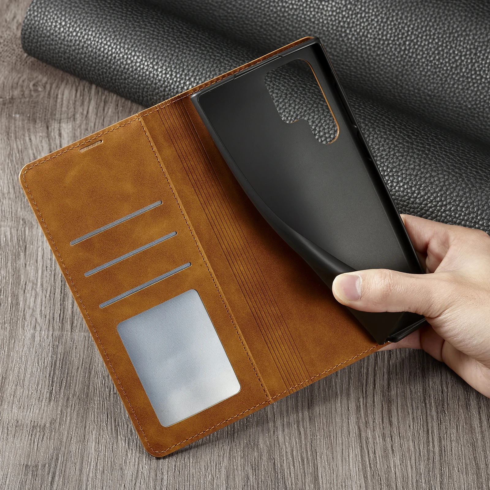 Leather Flip Wallet Case - Universal Fit for Samsung Galaxy Series