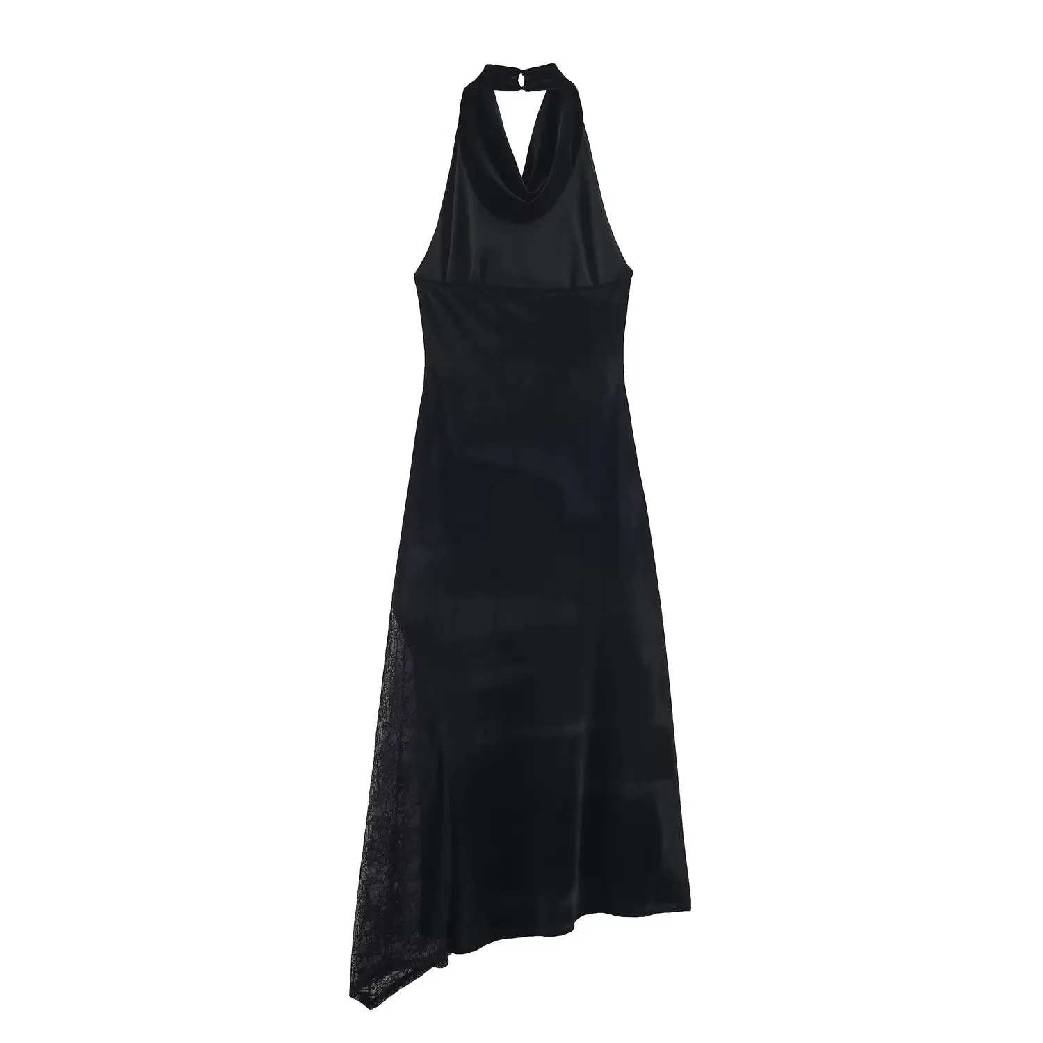 HH Frau Frühjahr Neue Neckholder Sexy Backless Ärmellose Falten Spitze Dekoration Samt Kleid Weibliche Mode Elegante Bankett Kleid – Detail 3