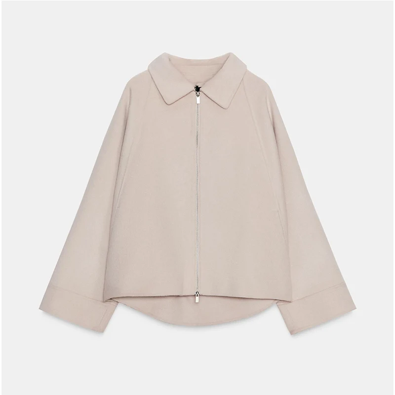 Women Woolen Jacket 2025 Autumn Winter Lapel Long Sleeve Women's Coat Zipper Loose Female Casual Outerwear Retro Lady Tops ﻿ - 6