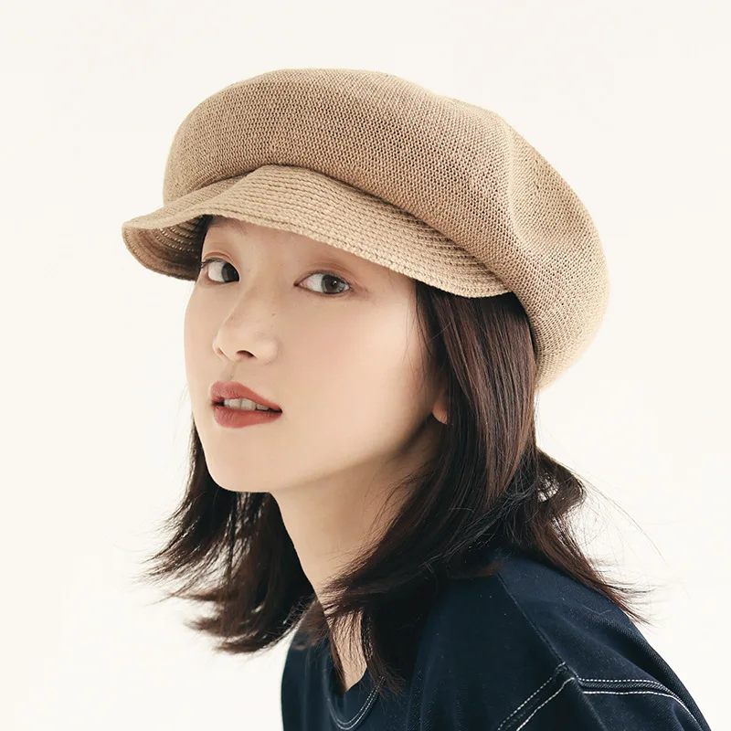 

Japanese Natural Flax Thin Berets Women's Spring Summer Breathable Painter Cap Literary Artist Cap Retro British Octagonal Cap