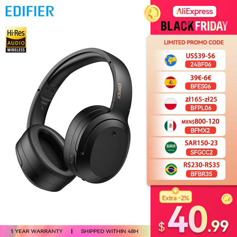 Edifier W820NB Plus Wireless Noise Cancelling Headphones 43dB ANC Hi-Res LDAC Codec 49hrs Playtime Over-Ear Bluetooth Headset