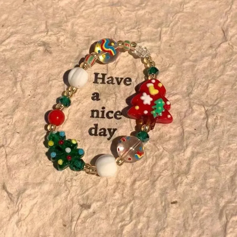 Christmas Series Woven Bracelet with Gingerbread Man Pendant  Practical Holiday Home Decor  Jewelry   Christmas  Tree