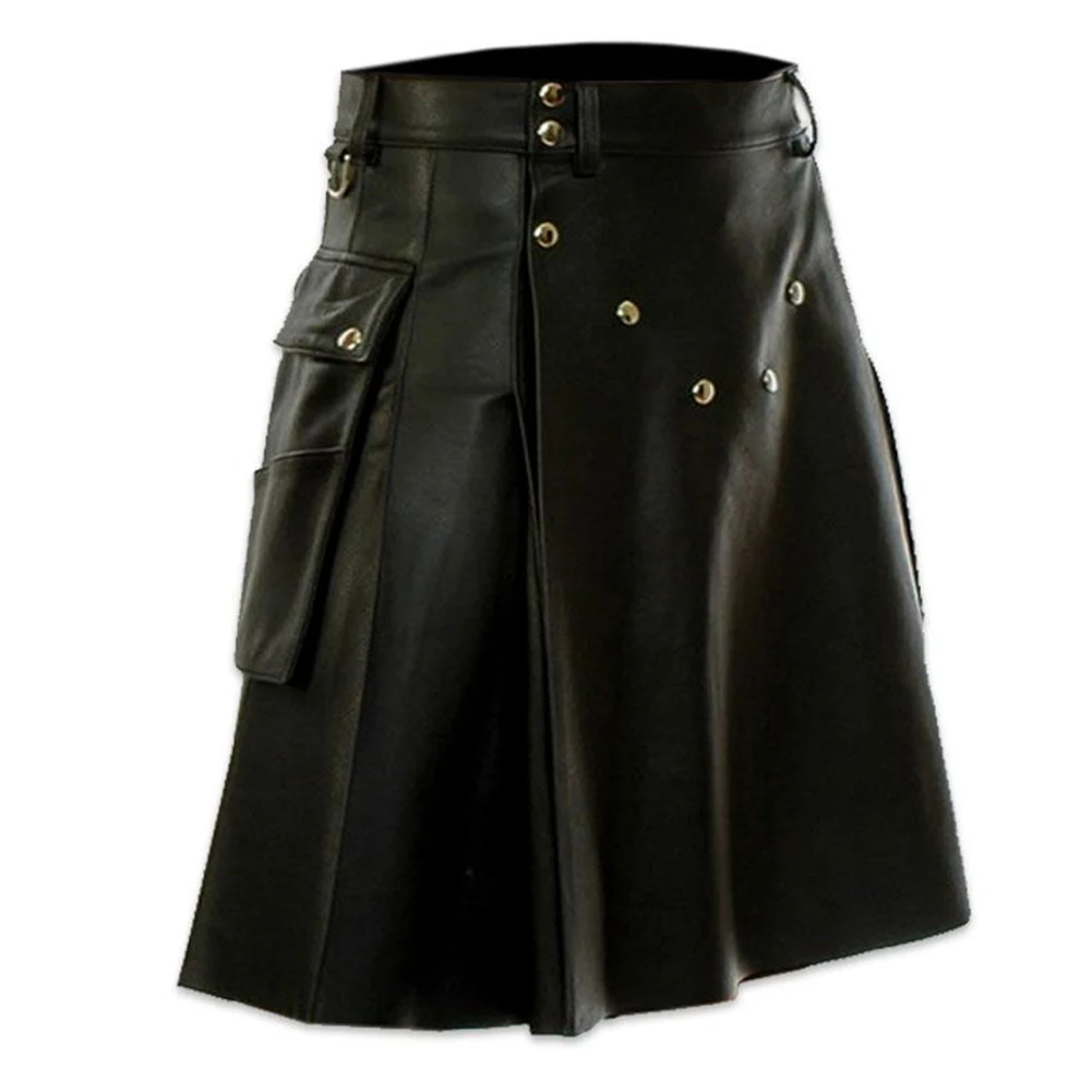 

Men's Scottish Festival Kilt Solid Color PU Skirt Traditional Highland Dress Casual Style Suitable for Daily Wear