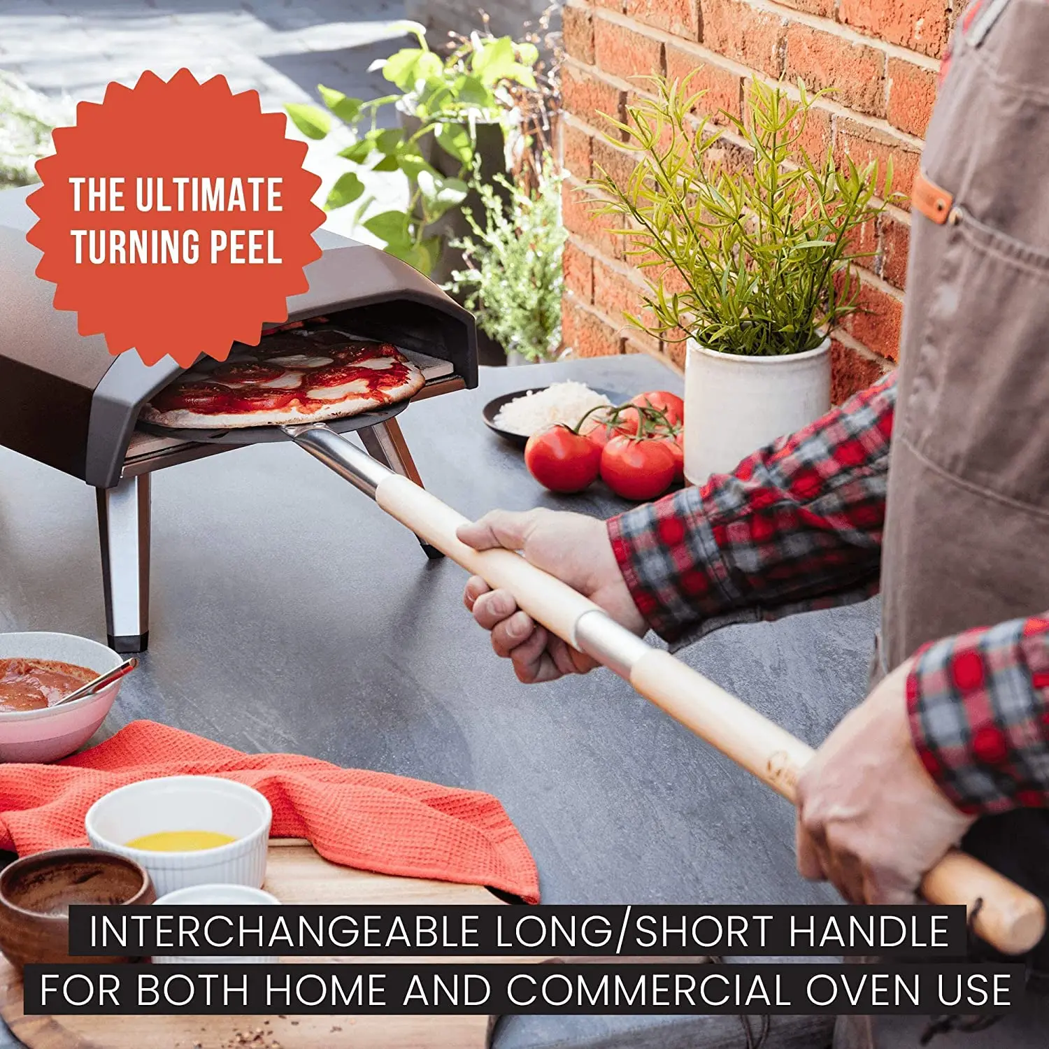 PizzAtHome 47 Inch Overall Pizza Turning Peel Wooden Handle 9 inch Pizza Shovel Aluminum Alloy Removable Peel Tool