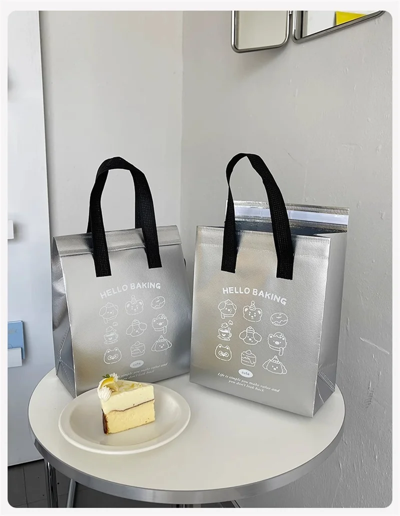 10pcs Grey/Silver Non-Woven Insulated Tote Bags – Portable Reusable Fabric Pouches for ... - SKU NITB1838 - UGI Packaging