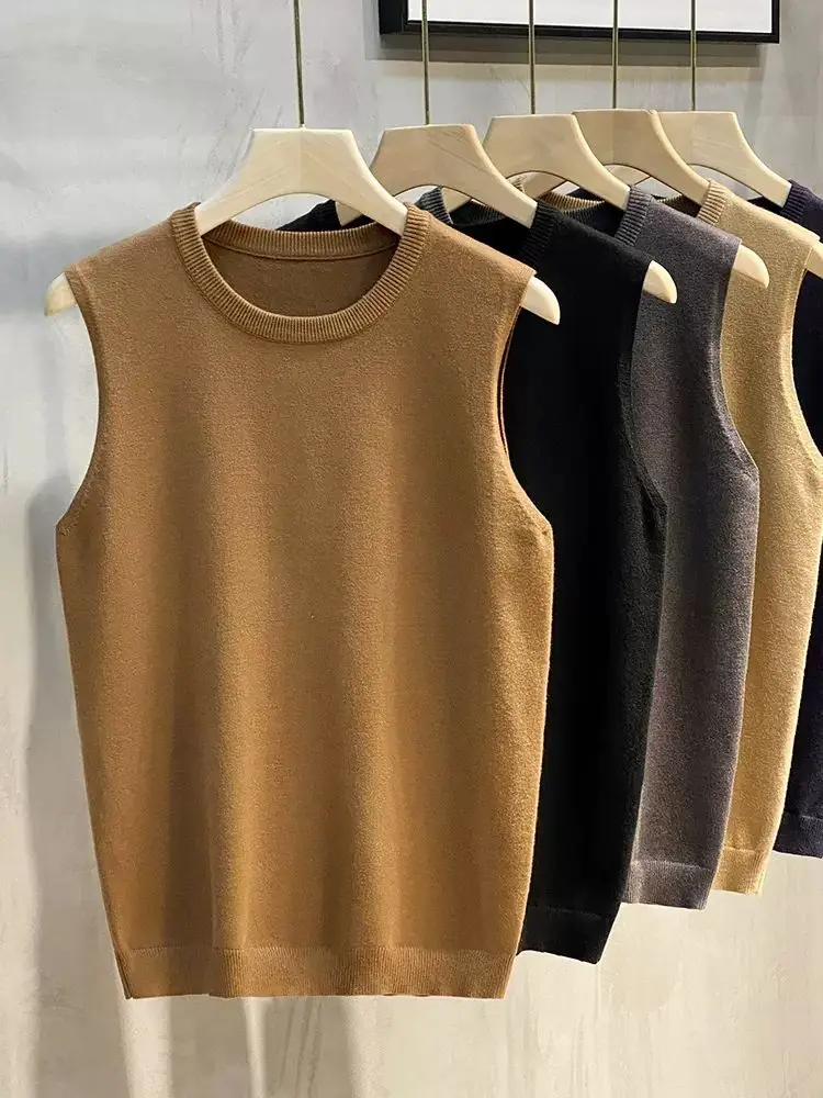 Imitation Cashmere Autumn and Winter New Sleeveless Sweater Vest Men's Bottoming Shirt Round Neck Knitted Korean Version Tide