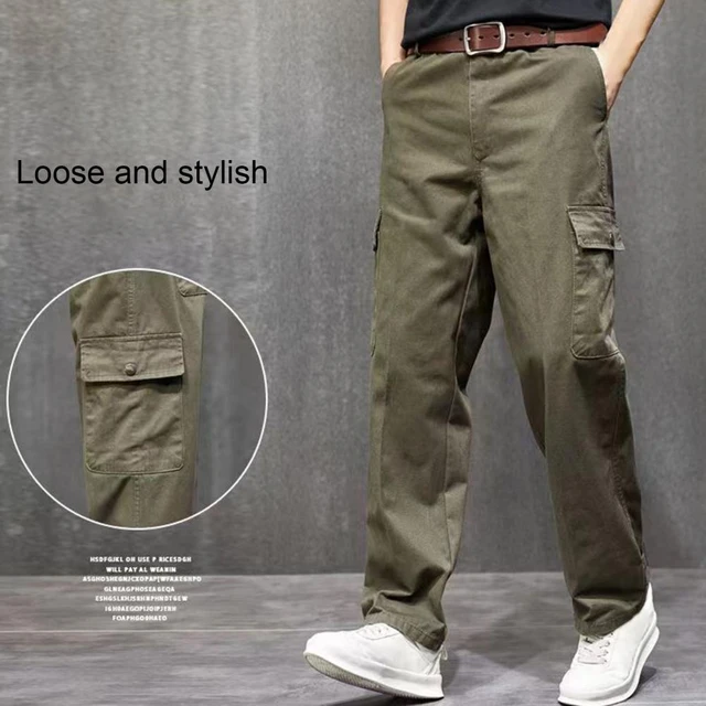 Solid Color Pants Streetwear Men's Cargo Pants Loose Fit Multi-pocket  Design Elastic Waist Stylish Functional Trousers Men _ - AliExpress Mobile