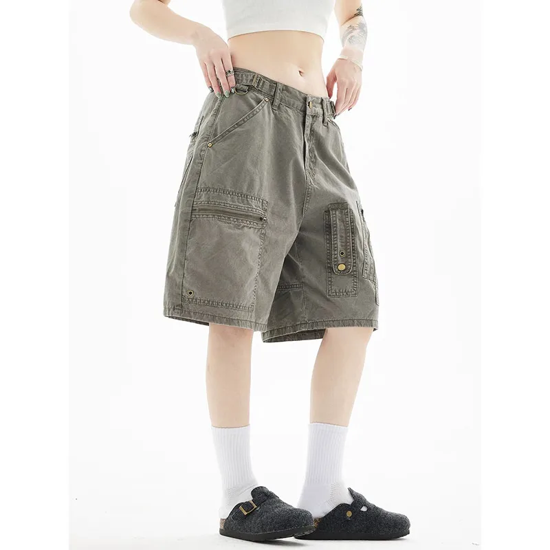 Women Y2k Knee Length Cargo Jeans Harajuku Baggy Wide Leg Denim Trouser Japanese 2000s Short Jean Pants Vintage Oversize Clothes 3