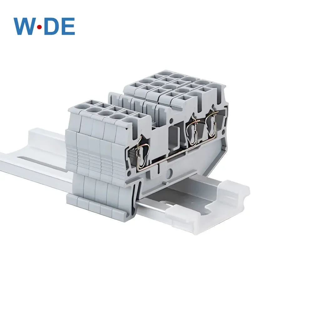 

50Pcs Wire Conductor ST-2.5-TWIN Electrical Wiring Return Pull Type 3 Conductors Din Rail Terminal Block