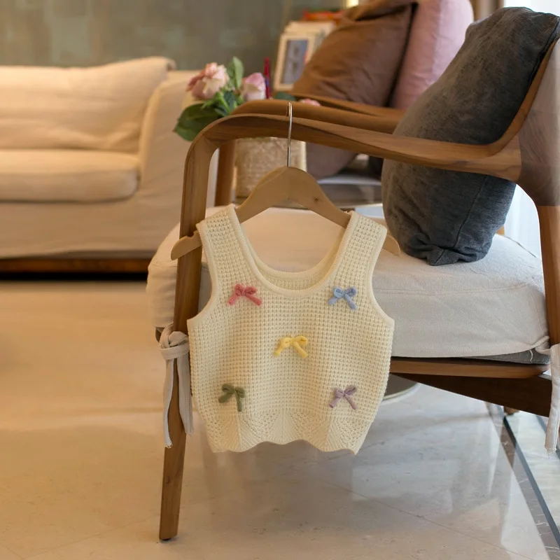 LILIGIRL 1-5Y 소녀 옷 귀여운 어린이 니트 다채로운 활 어린이 니트 풀오버 귀여운 소녀 조끼 어린이 복장