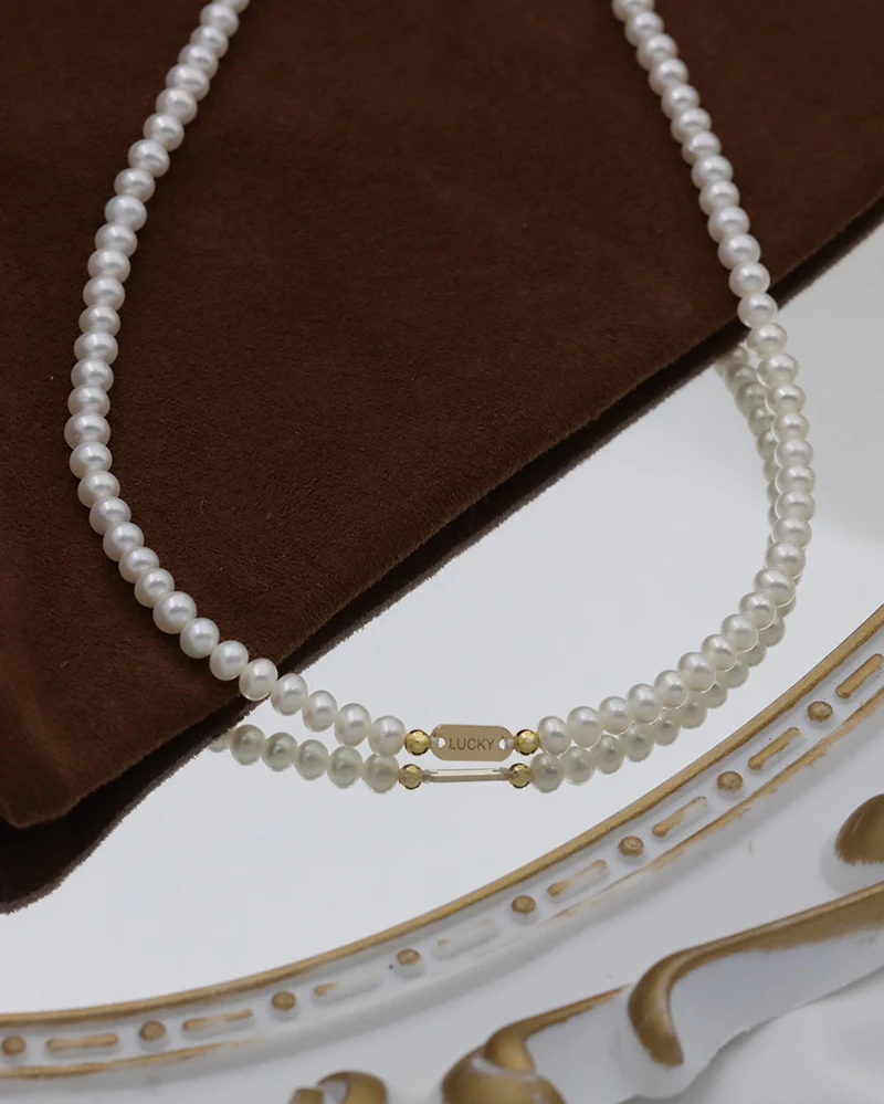 KUGG PEARL 18K Yellow Gold Necklace Natural Freshwater Pearl Chain Necklace Fashion INS Elegant Jewelry for Women