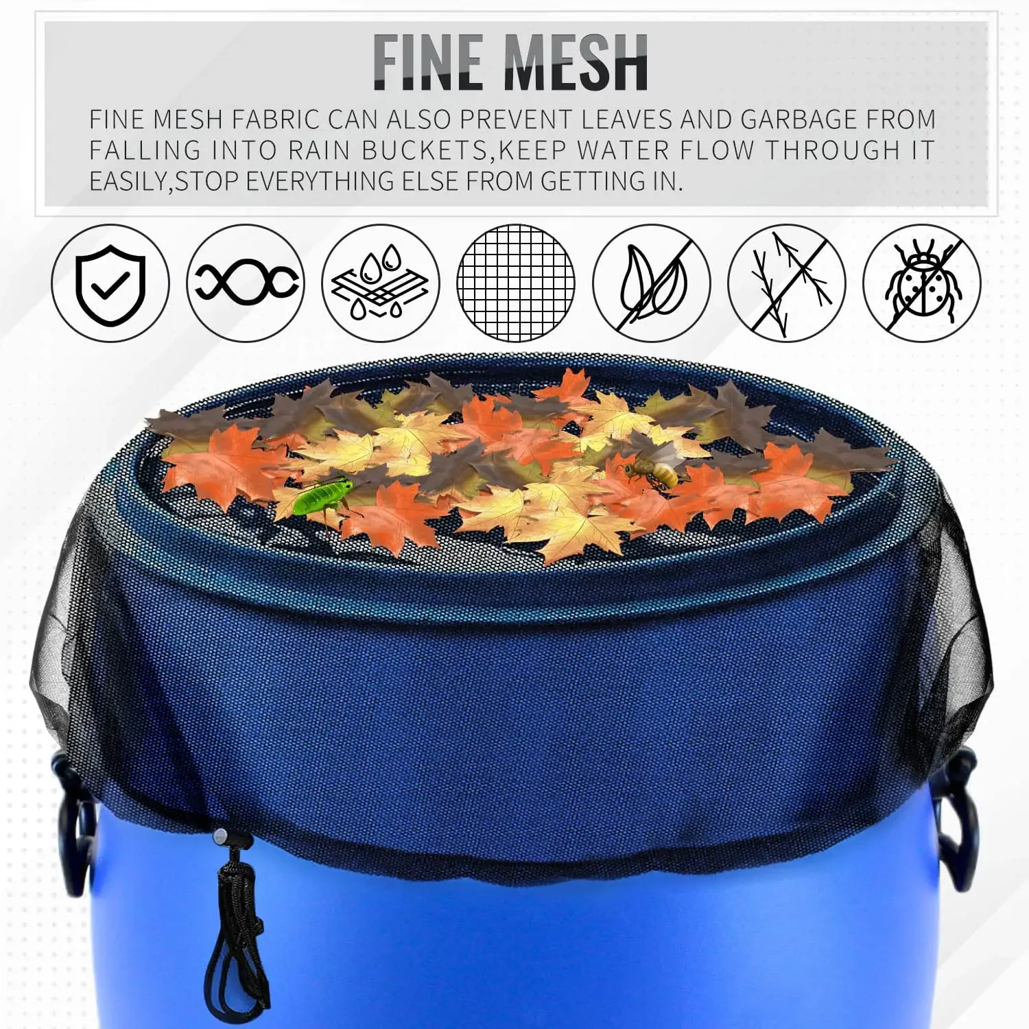 Rain barrel cover 1Pc 60CM mesh netting for rain barrels water collection buckets water tank protection lid rain collect tool