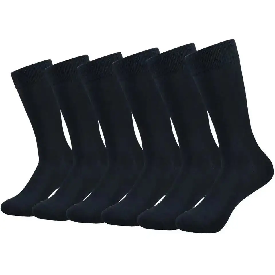 Mens Middle Tube Socks - 6 Pairs Solid Colour Black  White Casual Streetwear
