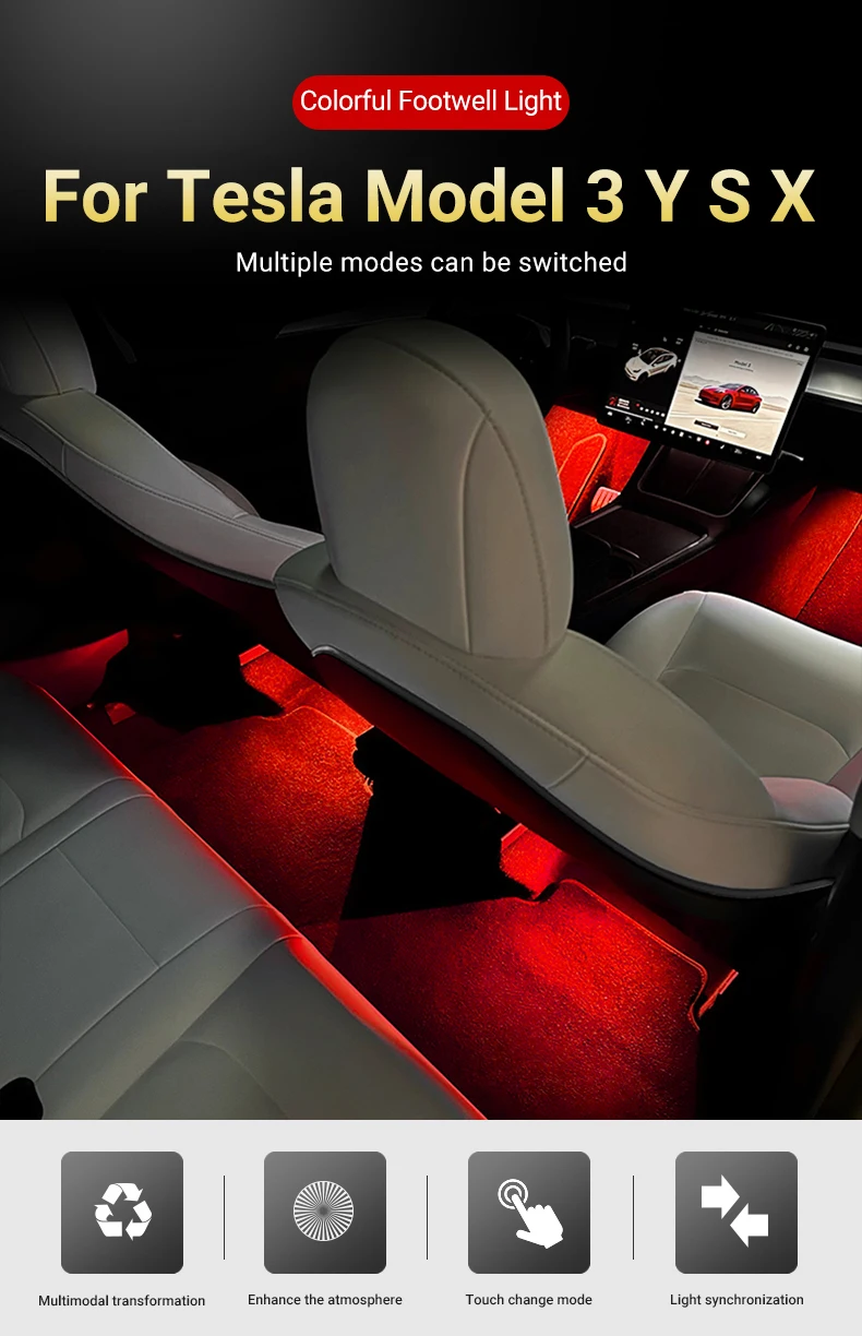 Für Tesla Modell 3Y S X Auto LED Mehrere Farben Fußraum Umgebungs Lampe Innen Dekorative Atmosphäre Licht Auto Trim Zubehör – Detail 1
