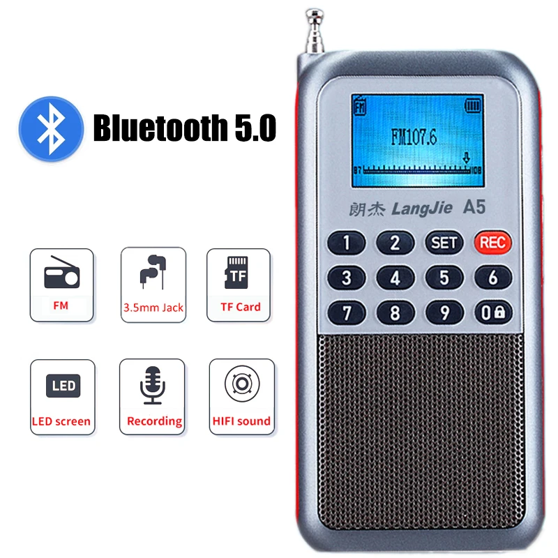 Portable Fm Radio Mini Fm Radio Receiver Bluetooth 5.0 Speaker Mp3