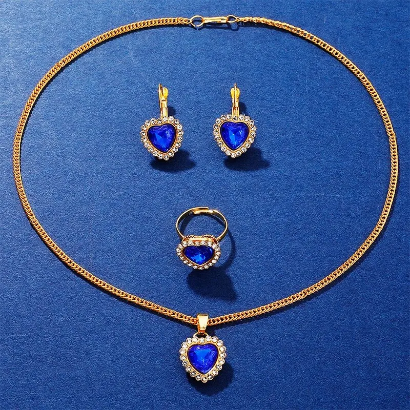 طقم اكسسوار انيق ساعة يد نسائية من حجر الراين الأزرق