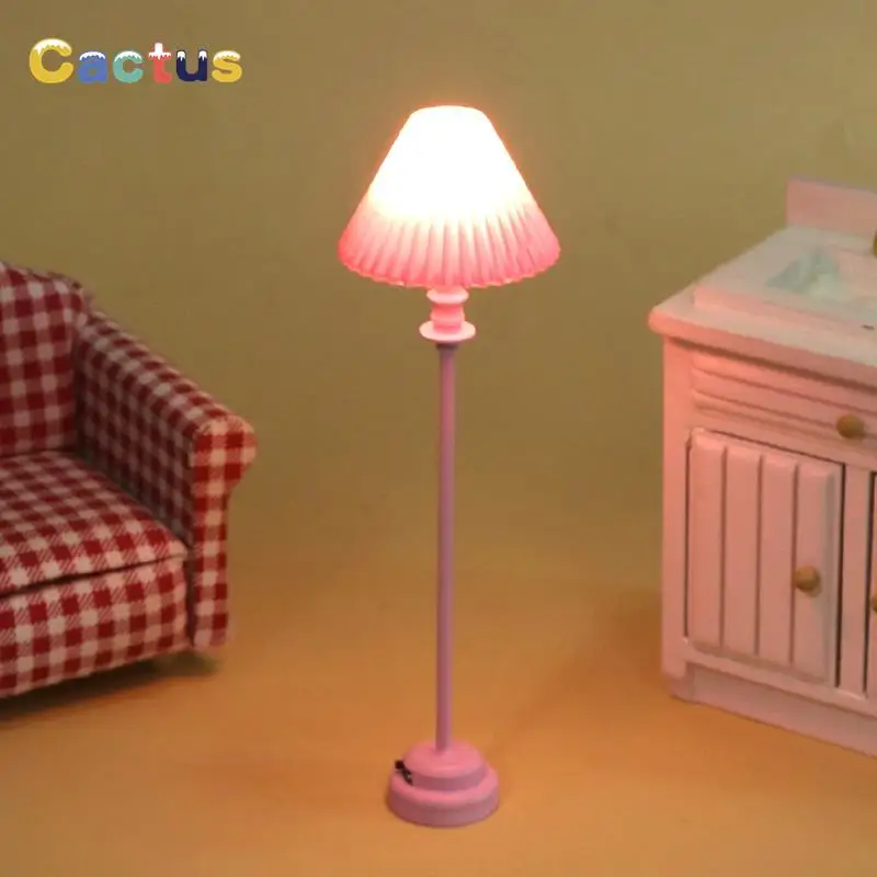 

1:12 Dollhouse Miniature Pink LED Lamp Floor Lamp Standing Lamp Table Lamp Model Home Decor Toy Doll House Accessories