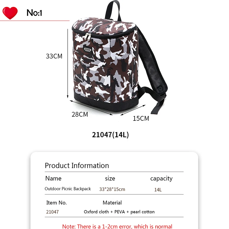SANNE 14/19/20L Thermal Backpack Large Capacity Bag Cooler Waterproof Polyester Insulated Box Outdoor Picnic Red Wine Backpack