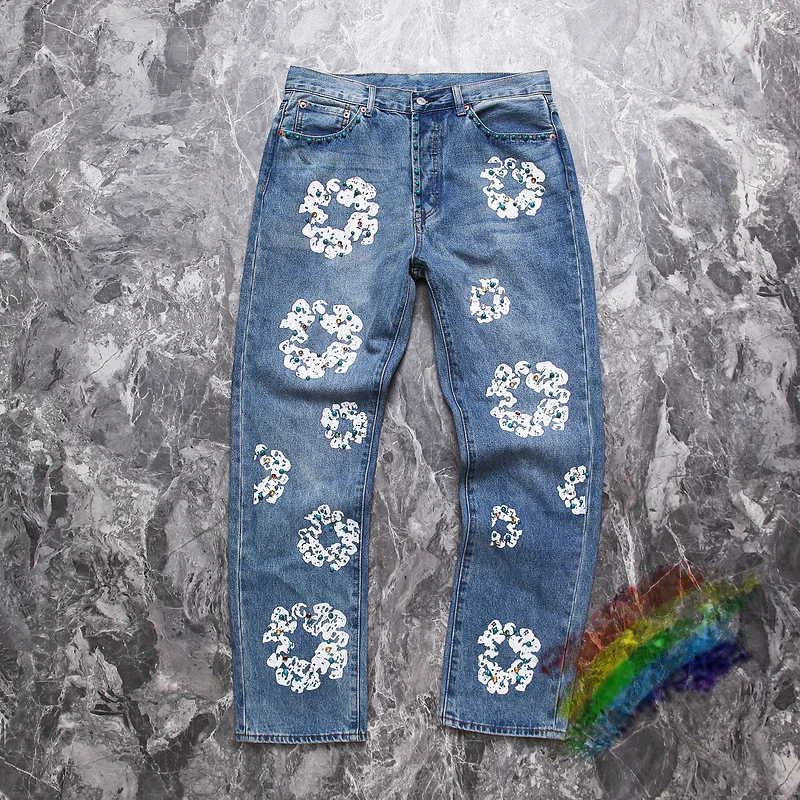 

Washed Inlay Gem Jeans Men Women 1:1 Top Quality Kanye Oversized Denim Trouser